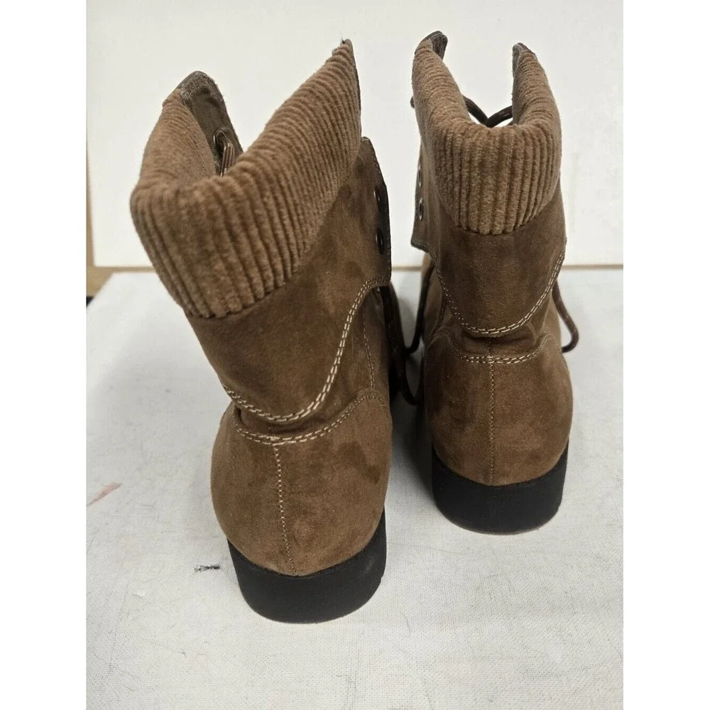 St Johns Bay Boots Womens 7.5 M Yosemite Lace Up Ankle Bootie Brown Fabric